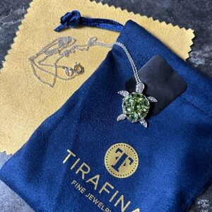 Silver Turtle Pendant Necklace with Green Gemstones